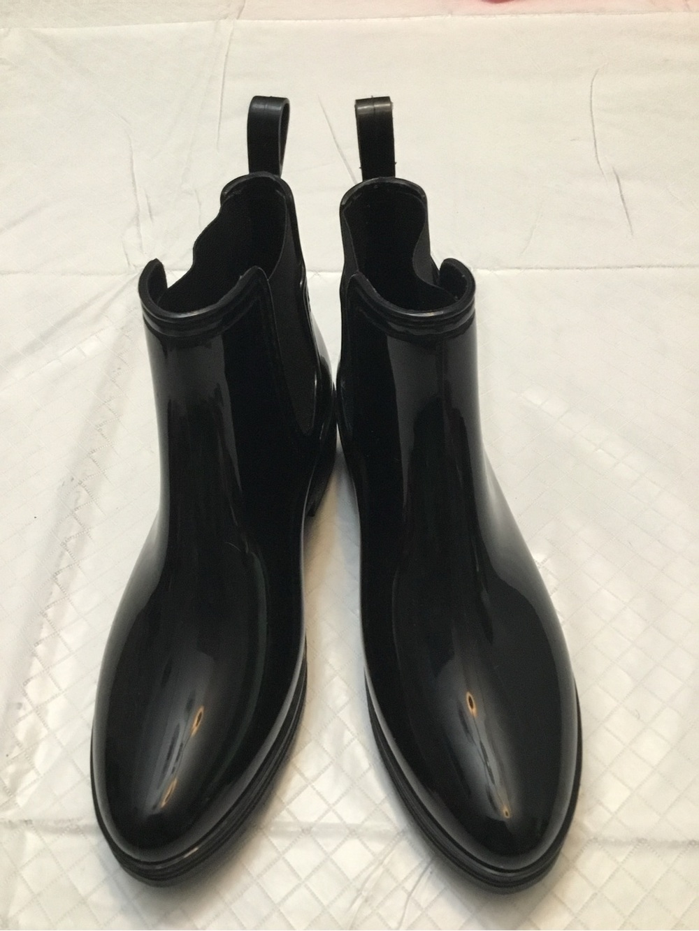 Lucky Brand Black Chelsea Rain Boots Slip-On Glossy Waterproof Size 7 New
